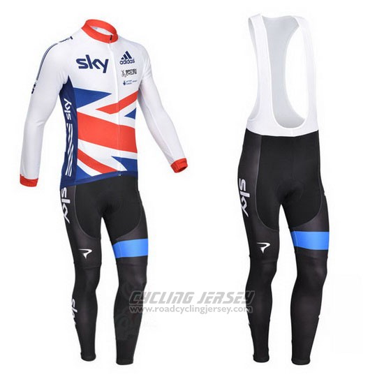 2013 Cycling Jersey Sky Champion Regno Unito White and Nosso Long Sleeve and Bib Tight